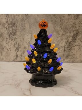 Halloween themed lighted Christmas tree